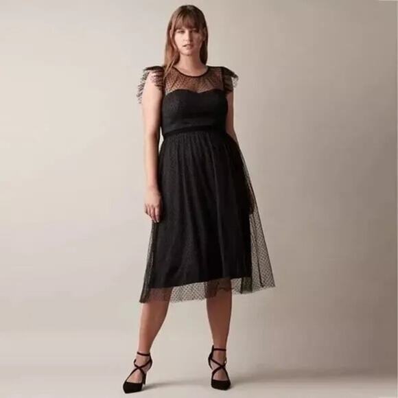 Jason Wu Black Flocked Dot Illusion Mesh Short Sleeves Midi Party Dress Size 14 - Picture 1 of 7